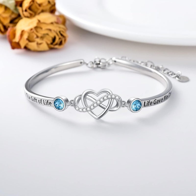 AOBOCO 925 Sterling Silver Adjustable Infinity Heart Bangle Bracelet for Sister Best Friend Daughter Mom Grandma Granddaughter Daughter in Law Godmother Goddaughter Stepmom Stepdaughter - Image 2